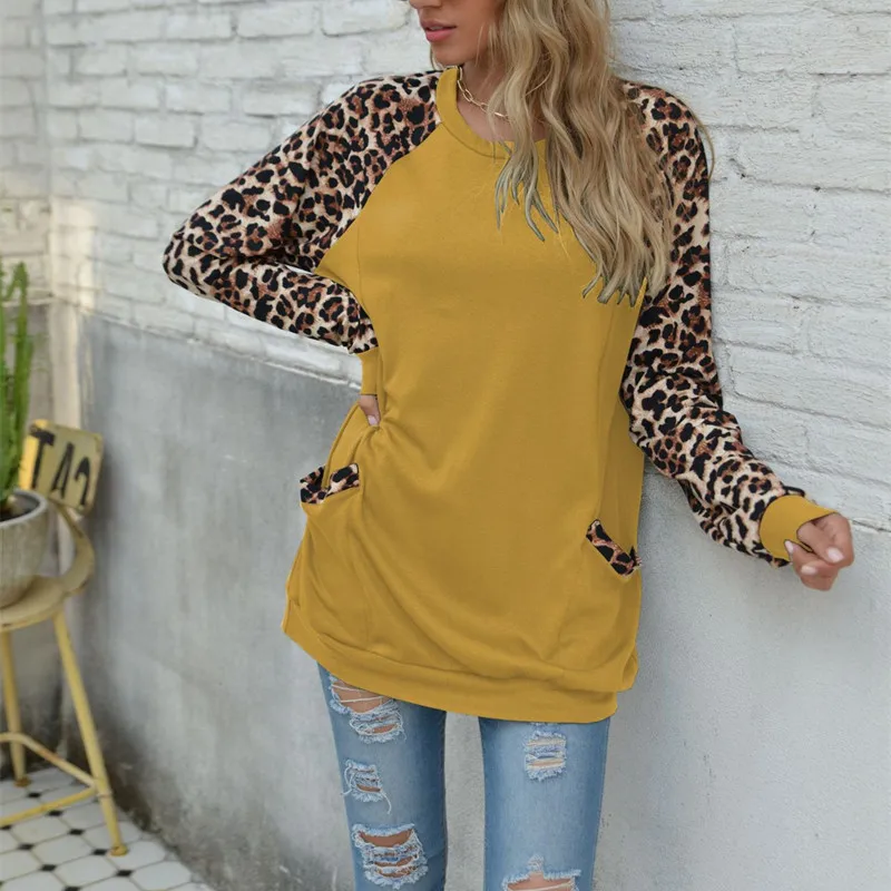 

Свитшот женский с леопардовым принтом, пуловер в стиле пэчворк, с длинным рукавом, уличная одежда, весна-осень 2021