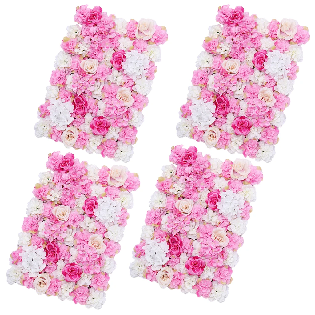 

Artificial Beautiful Flower Wall Panel Wedding Background Venue Shop Window Showcase Party Stage Decor Hot Pink PACK OF 4PCS