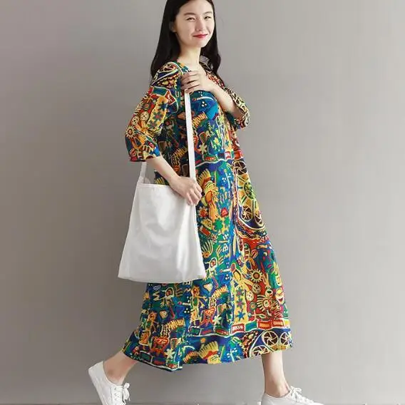 2020 весеннее женское винтажное длинное платье с круглым вырезом и принтом Vestidos De