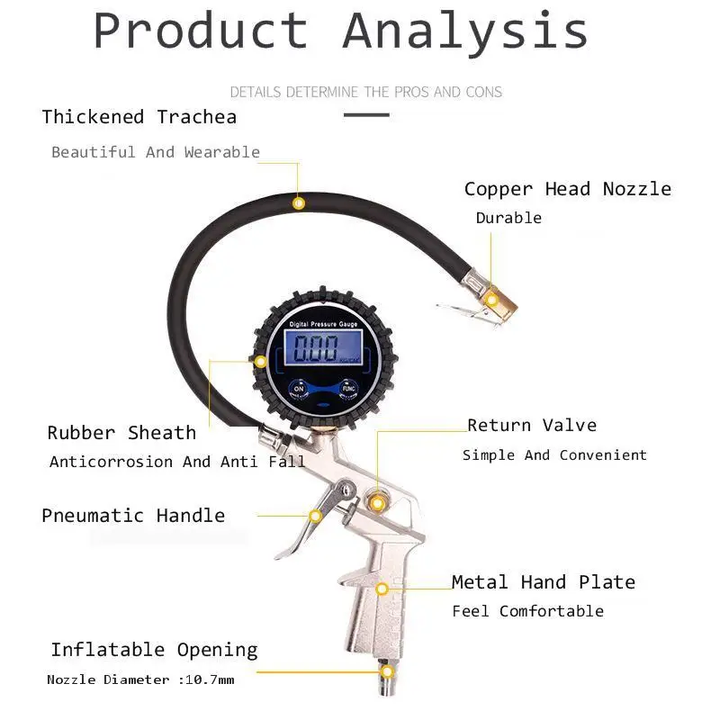 Автомобильный Высокоточный пистолет для давления в шинах манометр надувания