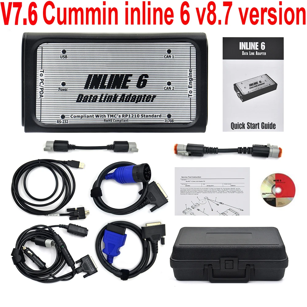 CUMMIN INLINE6 Data Link Adapter Heavy Duty Scanners V7.6 8.7 Software Truck Profession Diagnostic Tools in CAN Flasher Remapper