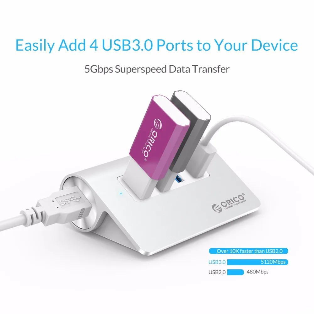 Алюминиевый 4 Портовый Концентратор ORICO с USB 3 0 5 Гбит/с сверхскоростной usb