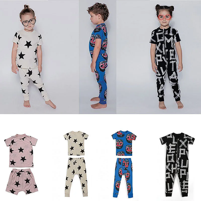 

N-2021 summer NU home service children's pajamas set short-sleeved T-shirt shorts set cartoon print one-piece pajamas