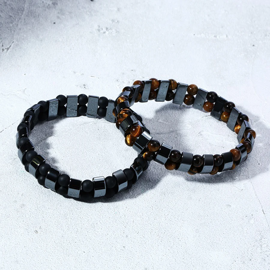 

Double Hematite Tiger's Eye Bracelets Men Tiger Eye & Hematite Charm Bracelets for Women Natural Energy Stone Bracelet Jewelry