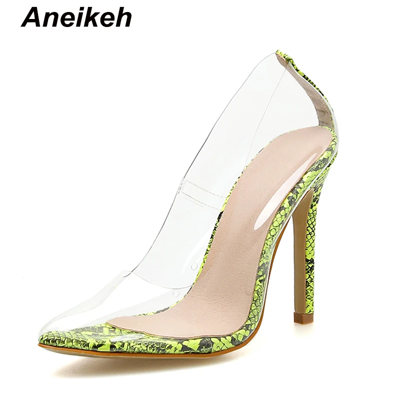 green Aneikeh/; выразительные Модные женские прозрачные сандалии из пвх; обувь на тонком высоком каблуке; туфли-лодочки с острым носком; слипоны; Цвет абрикосовый; Размеры 35-42 - Цвет: green