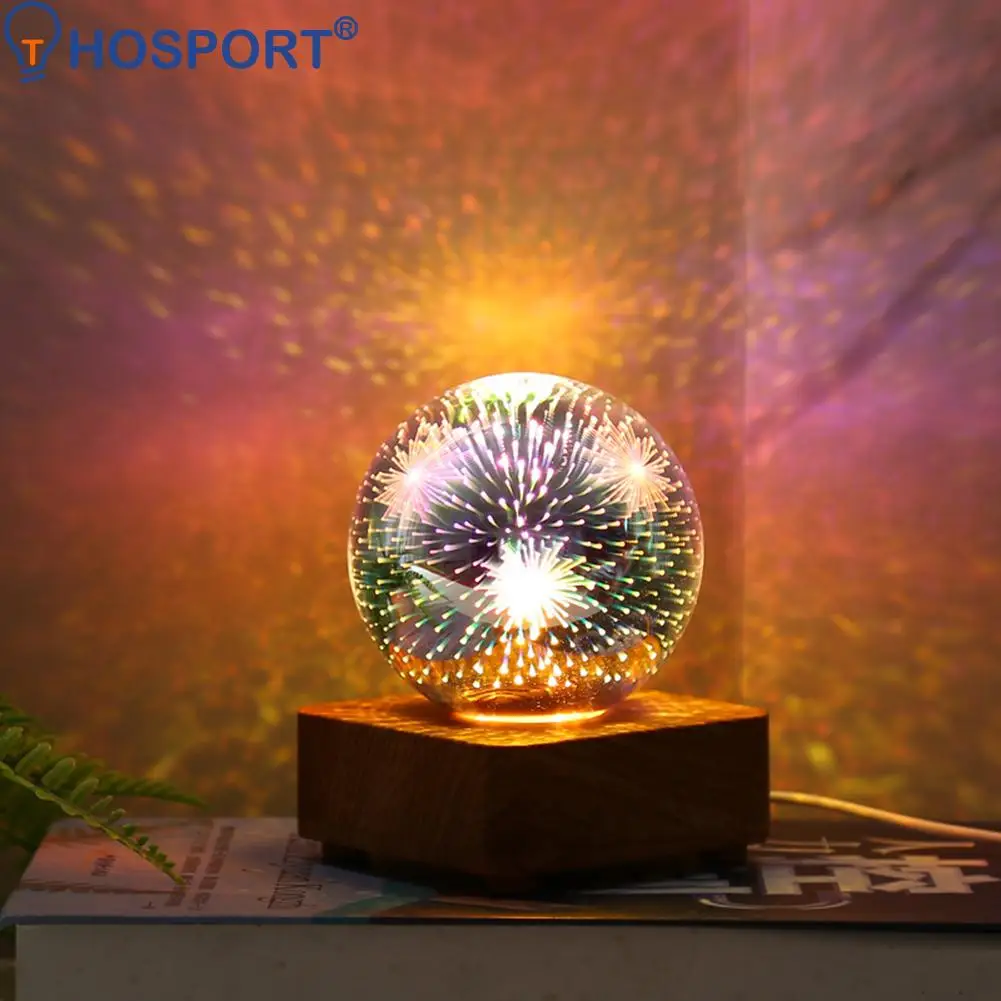 

Круглый стеклянный шар 3D фейерверк светильник USB Настольная прикроватная лампа светодиодсветодиодный Рождественская Праздничная домашня...