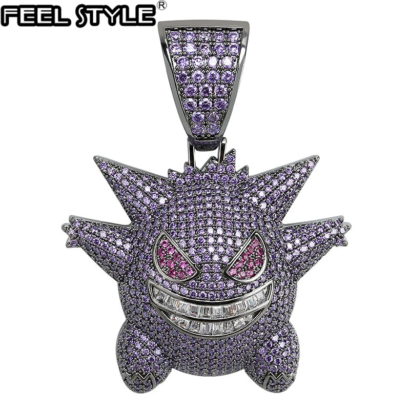 Хип-хоп AAA CZ Циркон проложенный Фиолетовый Bling Iced Out кулон и ожерелье для мужчин