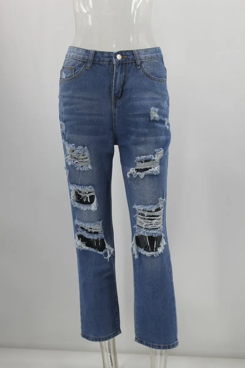 

Mandylandy Women Vintage Ripped Jeans Lady Elegant Washed Hole Straight Denim Pants Female Distressed Denim Trouser