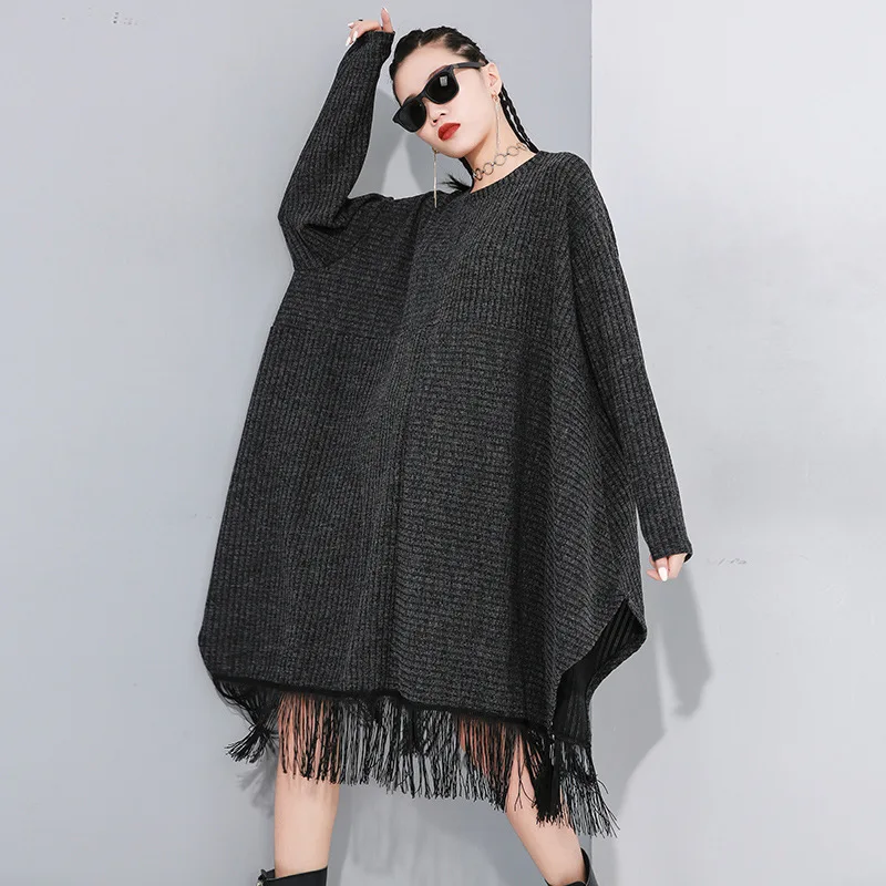 LANMREM Женский пуловер с круглым вырезом и кисточками толстовка летучая мышь