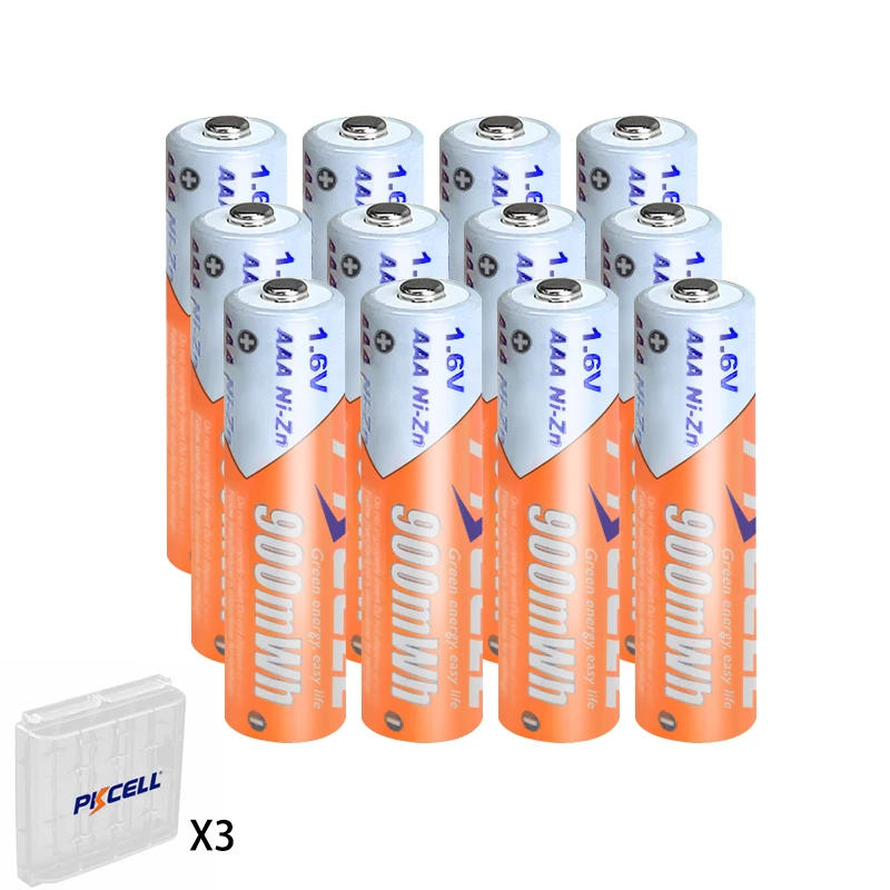 

12PCS PKCELL 1.6V battery AAA 900mWh 3A NIZN Rechargeable Batteries aaa NI-ZN AAA batteries and 3PCS battery Holder box