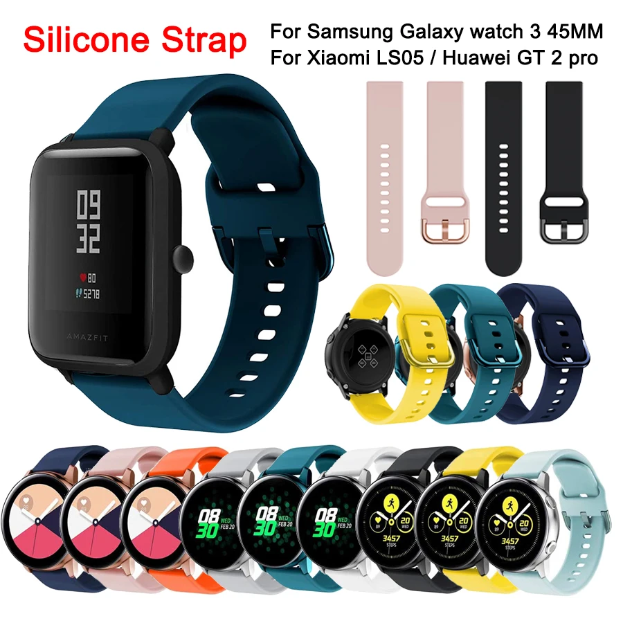 

Ремешок силиконовый для Huawei watch gt 2 pro, браслет для смарт-часов Samsung Galaxy watch 3 45 мм 41 мм Amazfit GTR 47 мм
