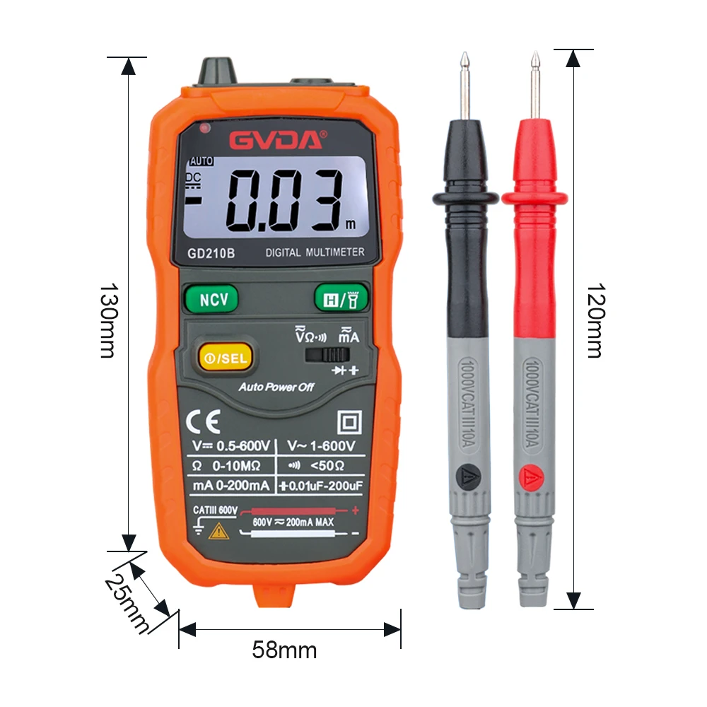 Цифровой мультиметр GVDA измеритель напряжения постоянного и переменного тока