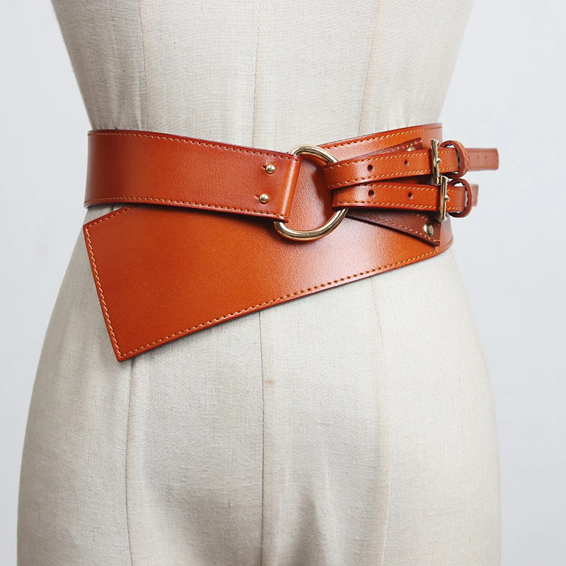 

SeeBeautiful Metal Pin Buckle Irregular Wide PU Leather Waist Seal Belt Girdle New Fashion Spring 2021 Women M497