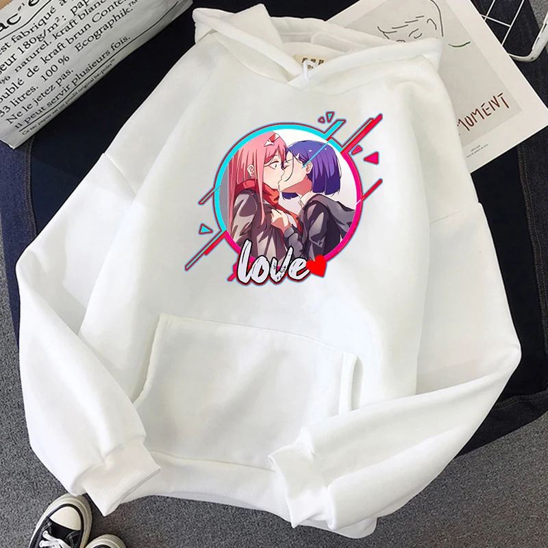 

DARLING in the FRANXX Zero Two X Ichgo - LOVE iS LOVE Hoodie Women's Anime Sweatshirt Harajuku Overisze Casual Pullover Hoodie