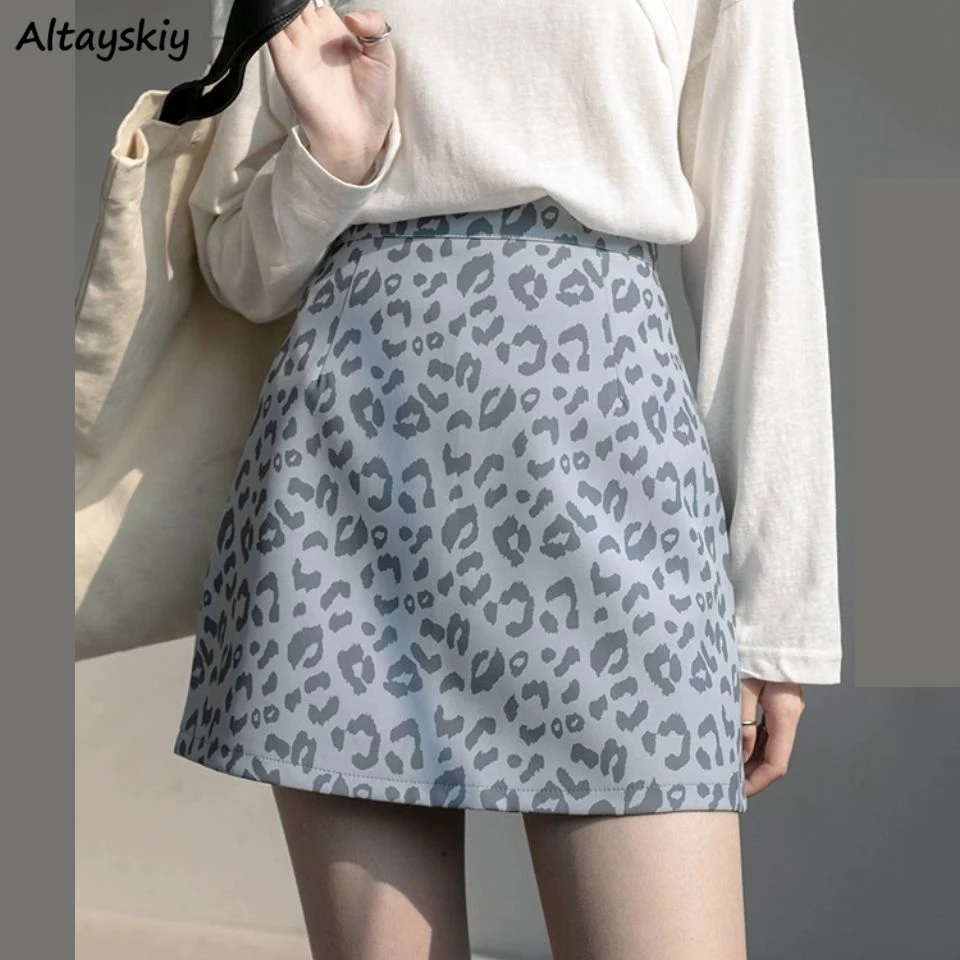 

Skirts Women Summer Sexy Leopard A-line Female Clothes Slim High Waist Fashion Streetwear Daily All-match Above Knee Retro Chic
