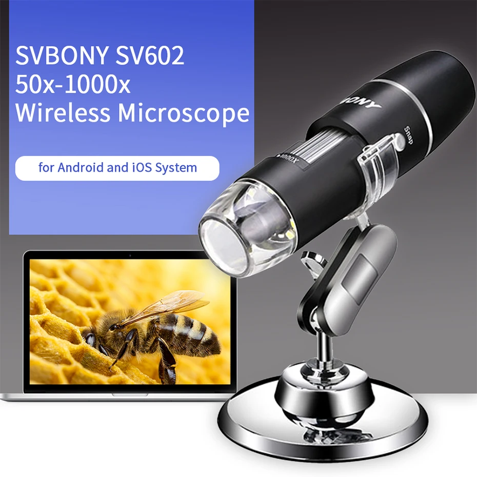 USB-Digitalmikroskop,50X bis 1000X 8 LED-Vergrößerungs-Endoskopkamera mit Tragetasche und Metallständer Kompatibel für Android Svbony SV602 WiFi Mikroskop und iOS-System-Smartphones