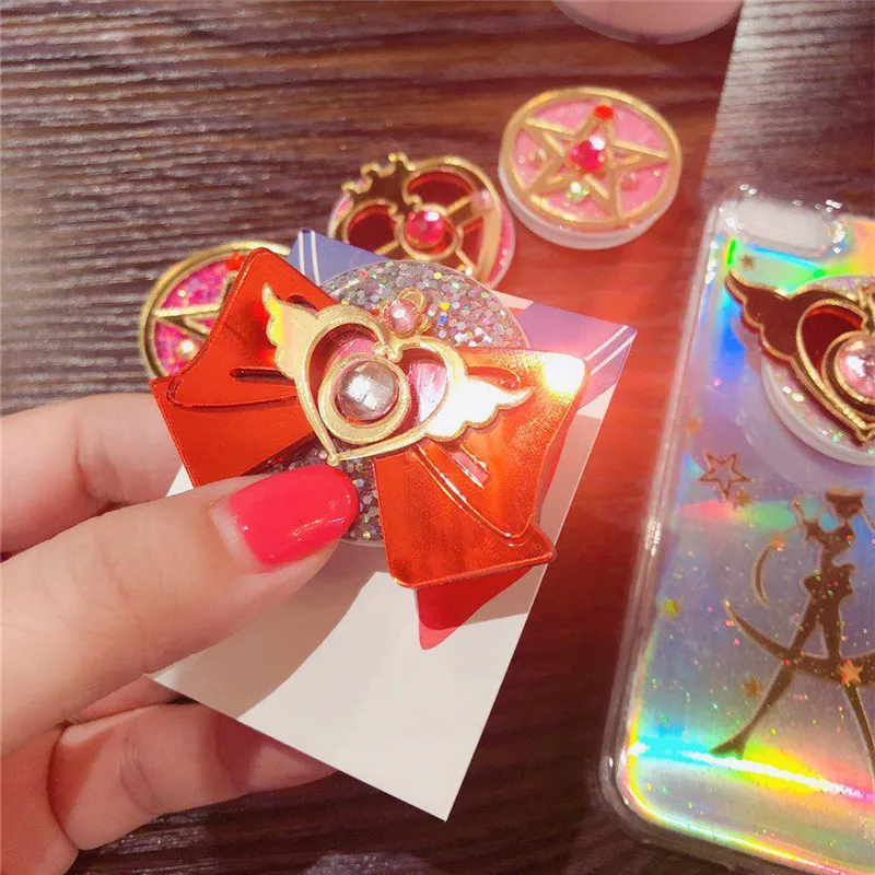 

Sailor Moon Mobile Phone Holders Cosplay Props Lazy People Stands Cartoon Anime Pink Cardcaptor Sakura Buckle Ring