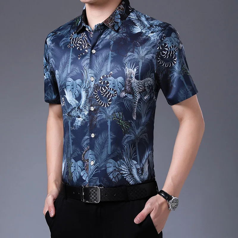 Новые летние мужские рубашки с цветочным принтом 2020 повседневные коротким