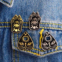 gothic witchcat cat paw brooch black magic witch paw enamel pins footprints moon star coat lapel pin badges gifts for kids brosa