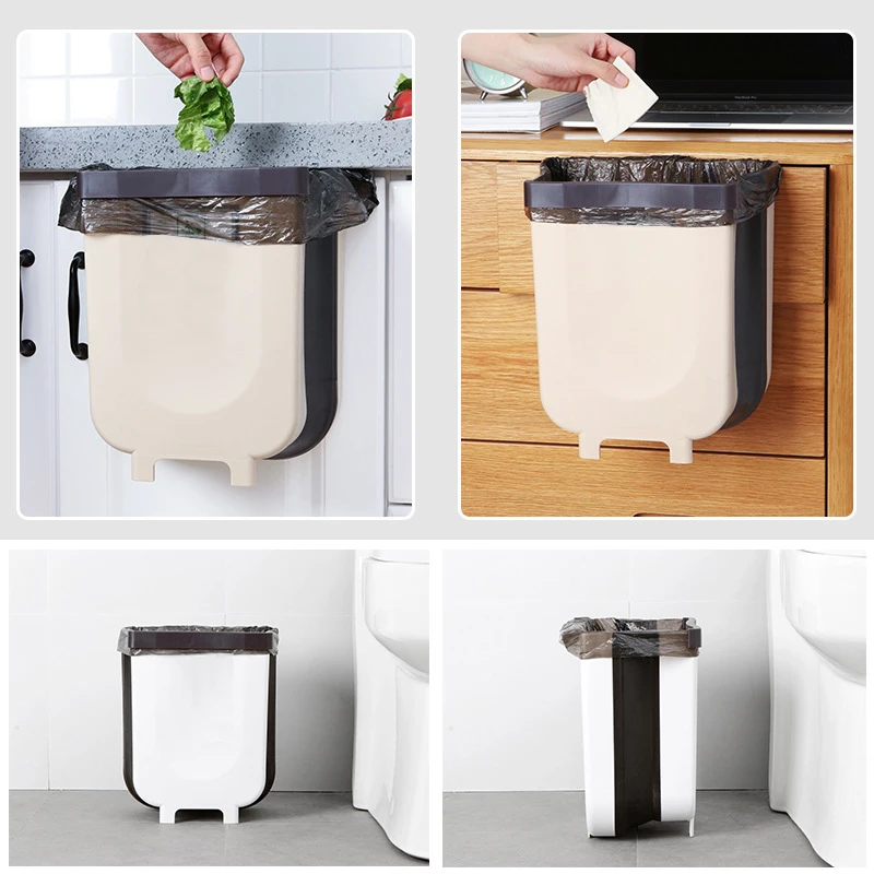 9l folding trash can kitchen car garbage bin rubbish dustbin waste recycle wall mounted cabinet door hanging for bathroom toilet free global shipping