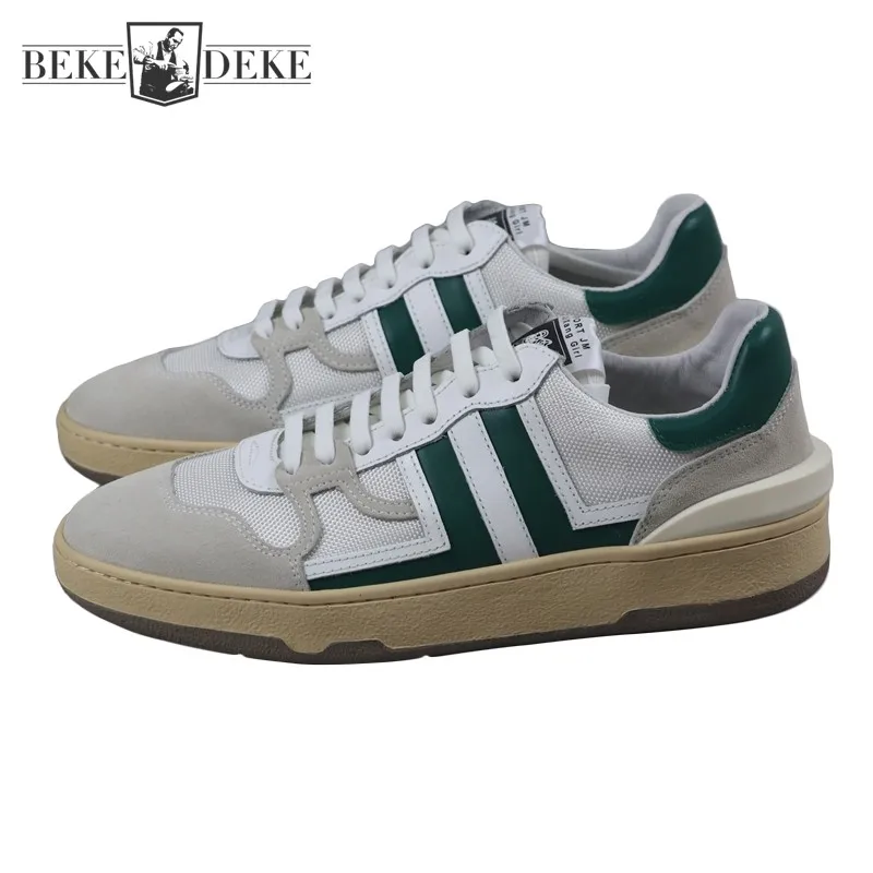 

Mens Casual Shoes High Quality Breathable Mesh Patchwork Vintage Genuine Leather Sneakers Platform Trainers Male Active Shoes