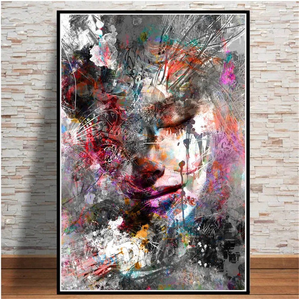 Современное художественное оформление на холсте граффити красивая девушка
