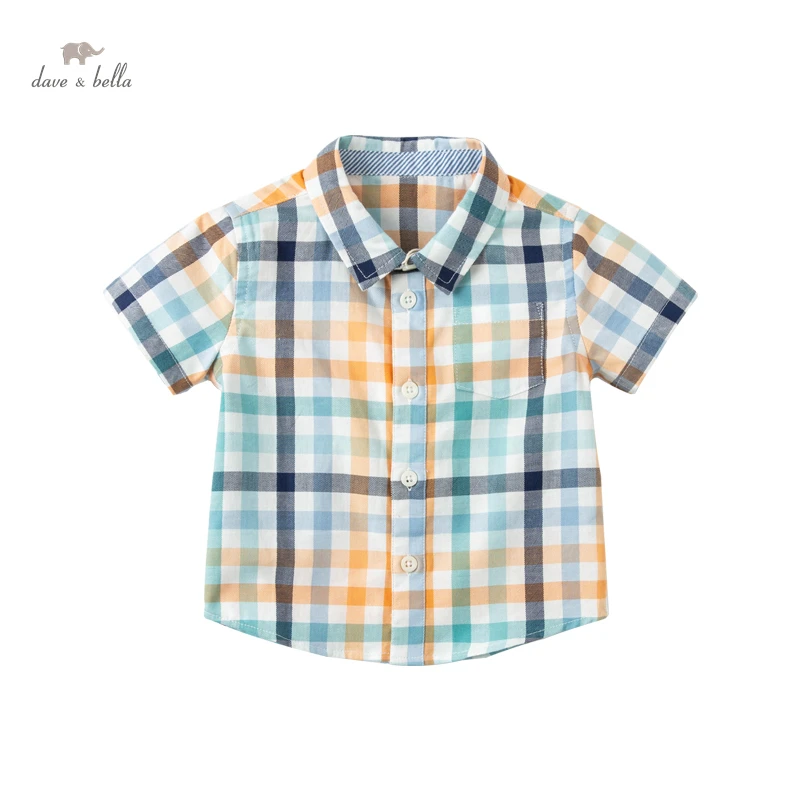 

DBA16223 dave bella summer fashion baby boys plaid print pockets shirts infant toddler tops children high quality clothes