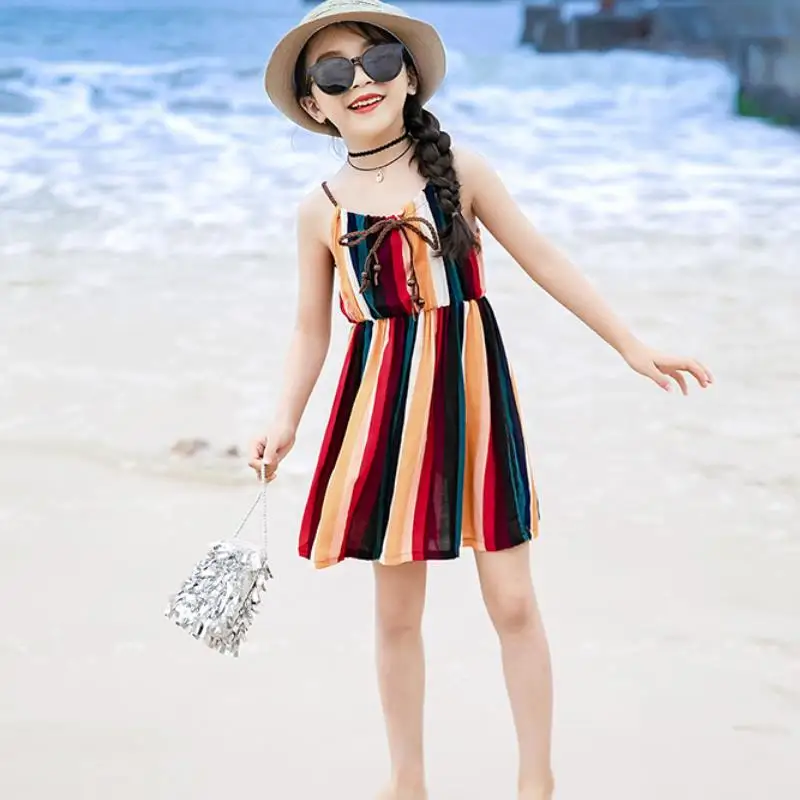 Женское шифоновое пляжное платье в стиле бохо Повседневное с полосатым принтом