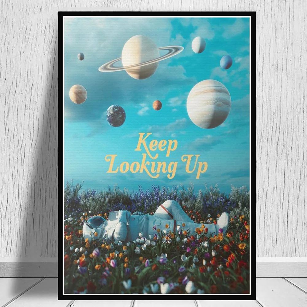 

Keep Looking Up Motivational Wall Art Blue Sky Planets Canvas Poster And Prints Decorative Painting For Living Room Cuadros