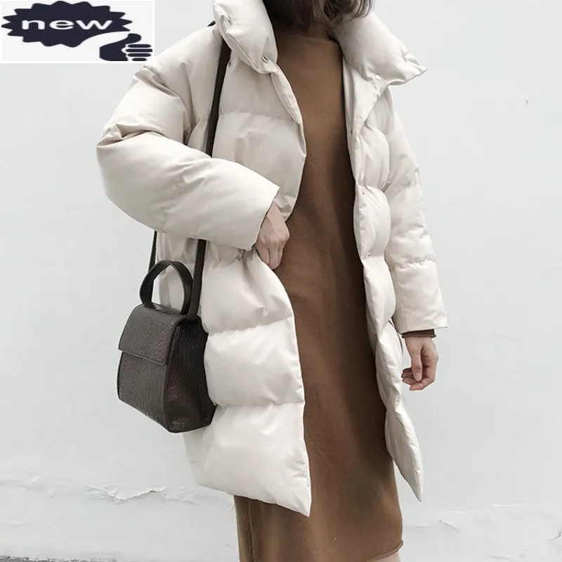 Winter Harajuku Streetwear Overcoat Coat Woman Love Long Down Stand Collar New Bodycon Cotton Parka Warm Jacket