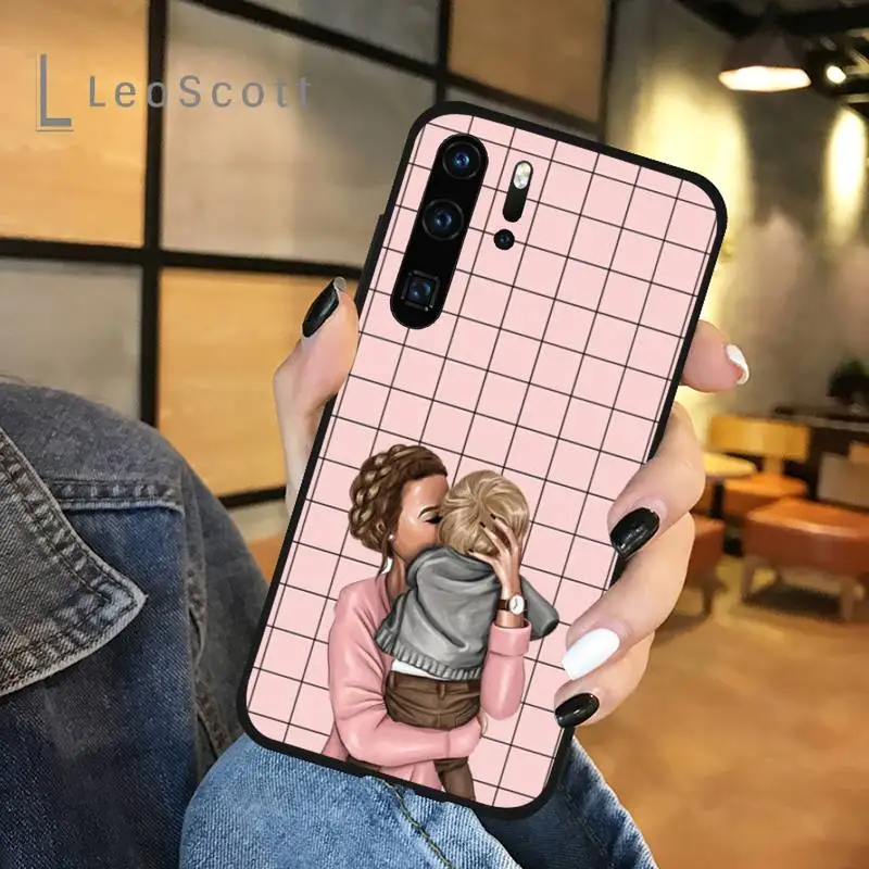 

Mom baby pink grid Phone Case For Huawei P 20 30 40 lite pro smart 2019 honor 10 i lite 8x nova 5t mate 20 pro funda