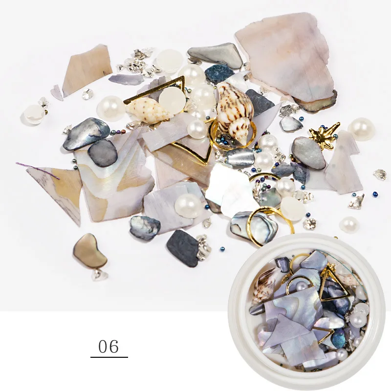 6pcs / set Nail Art Pearl Shell Jewelry Gradient Two-tone Shell Piece Natural Ultra-thin Shell Nail Art Decoration Metal Sequin