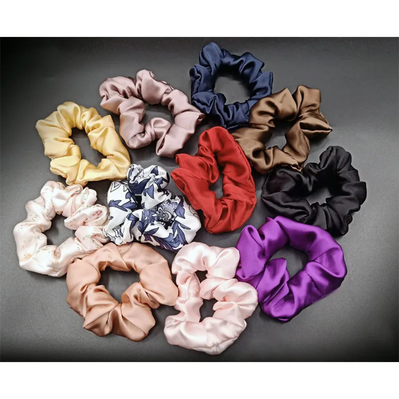 

100% Pure Silk Scrunchie Hair Bands Women's Accesories Side Width about 35mm Elastic Band Ponytail Holder Hair Loop Ornaments
