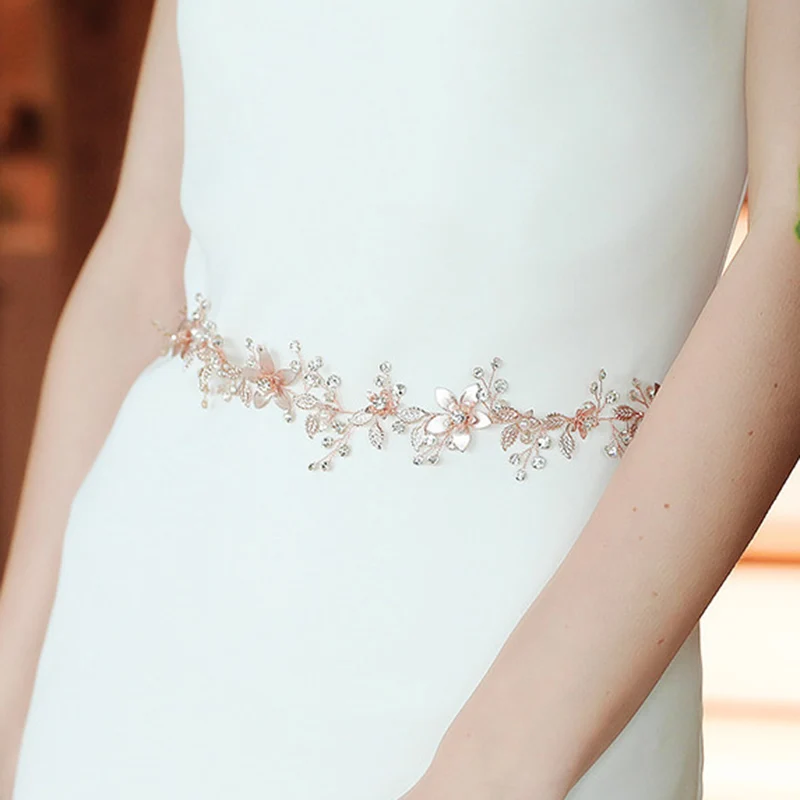 

FORSEVEN Handmade Shining Crystal Flower Leaf Belly Chains Jewelry for Women Girls Bride Noiva Wedding Dress Waist Belts