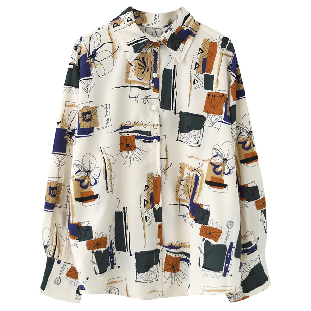 Модные женские блузки Тонкая блузка рубашки с принтом 2021 Весна Длинные рукава