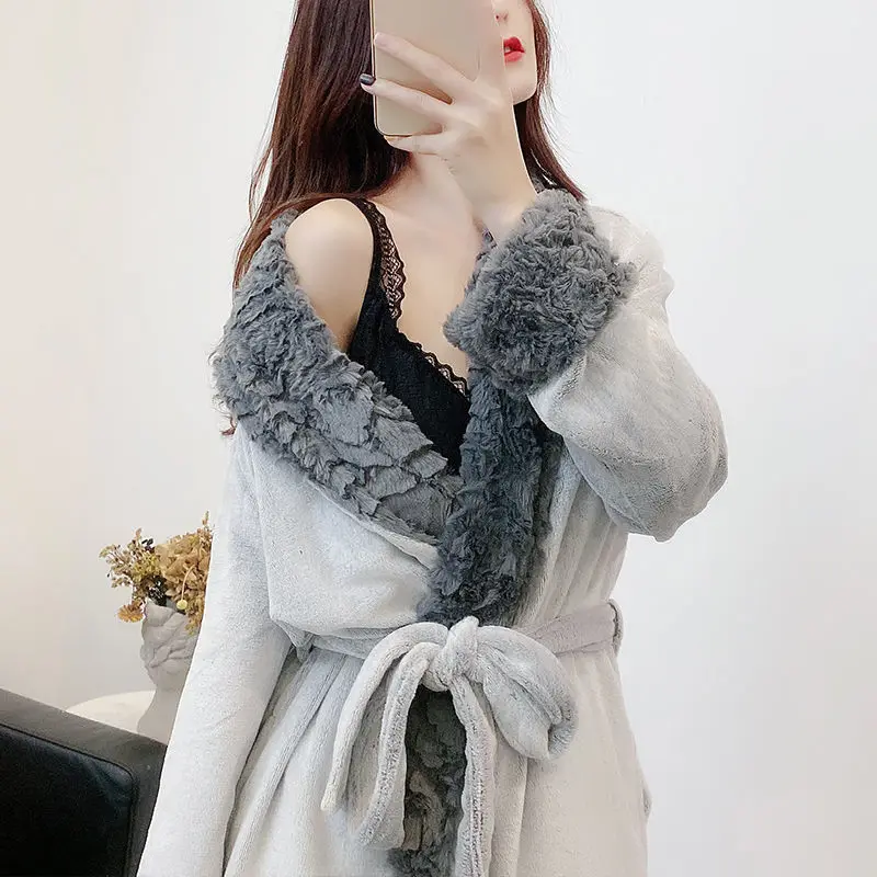 Pajamas Facecloth Robe Female Autumn and Winter Long Pajamas Coral Velvet Thickened Couple Bathrobe Sleepwear Women Nightgown