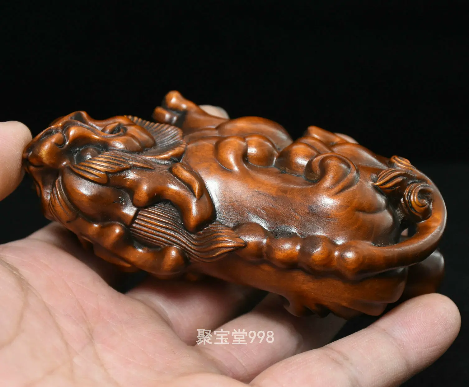 

wedding decoration Old China Feng Shui Boxwood Wood Carved Wealth Foo Dog Lion PiXiu Beast Statue