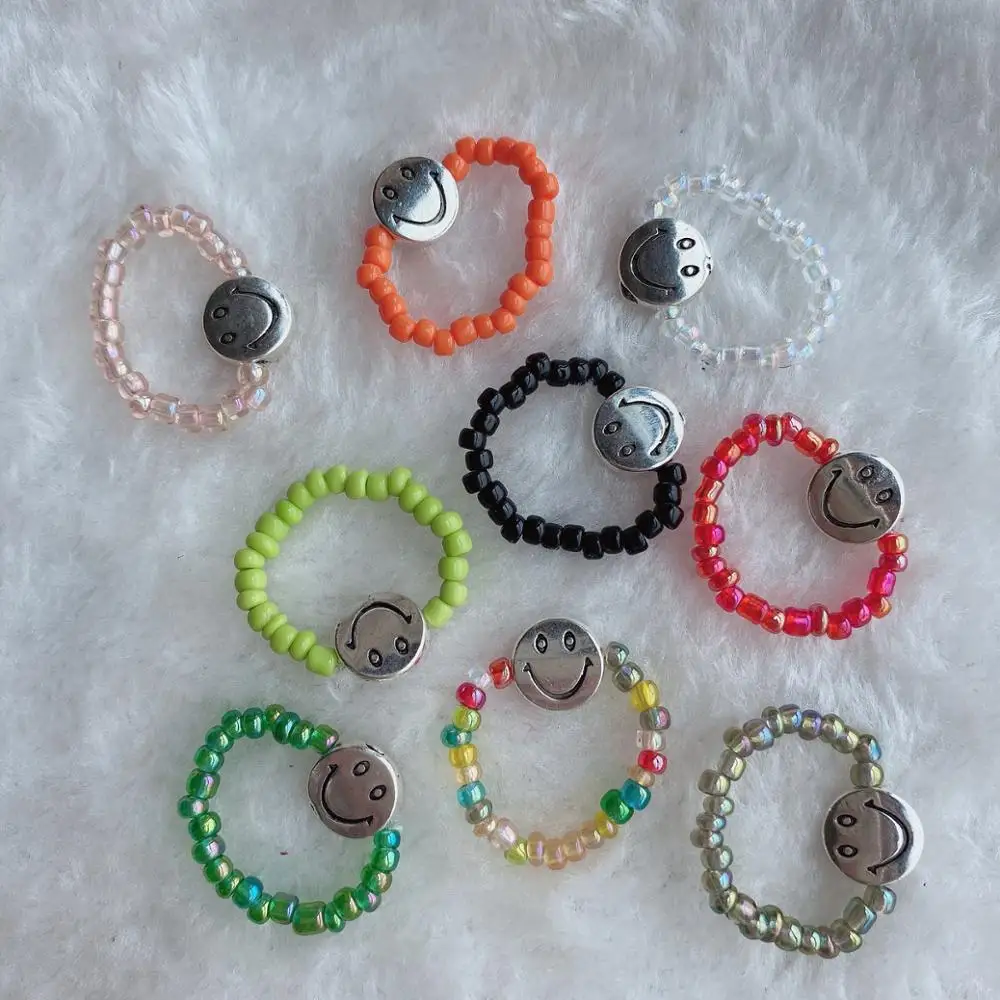 

Kpop retro Ins Fashion Cute Colorful Butterfly Heart Transparent Beads Rings for Women girls Aesthetic accessorie Jewelry 2020