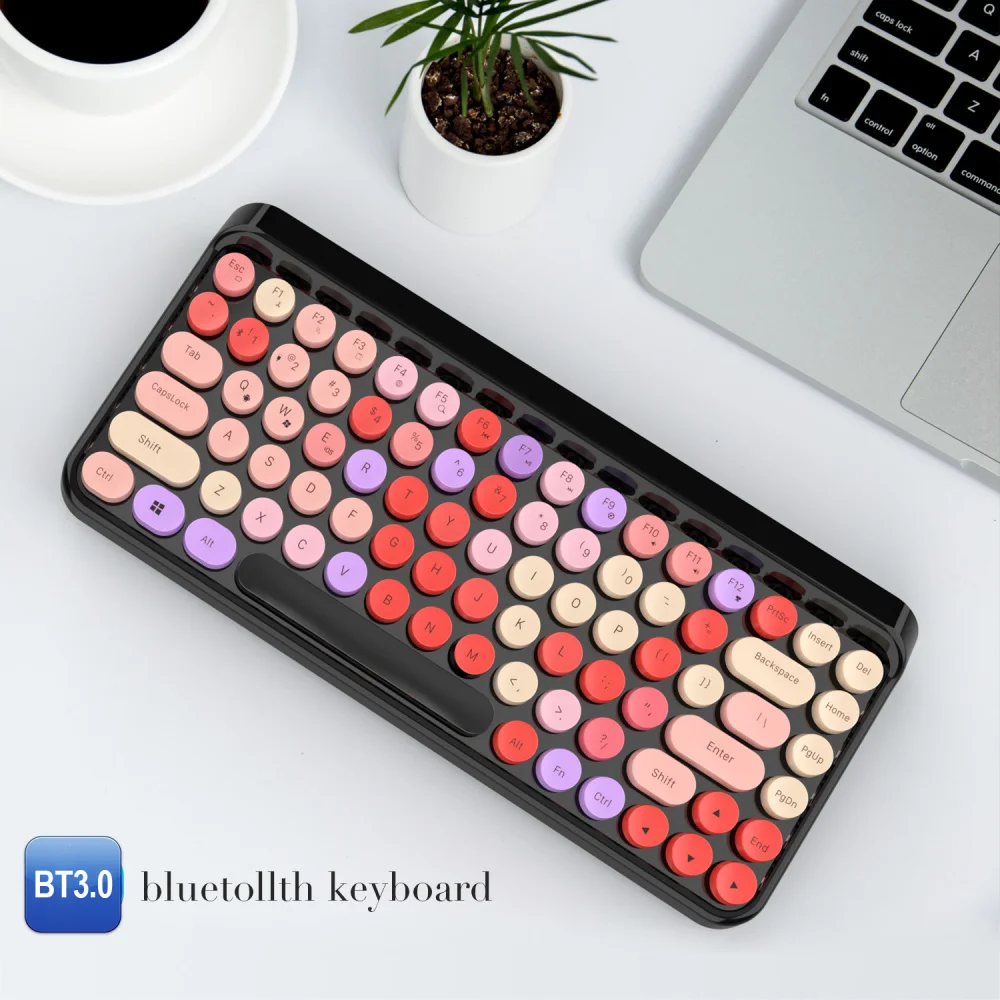 ZERODATE Новая мода Bluetooth клавиатура красочная Ретро круглая панк ключ Кепка 84 ключ беспроводная клавиатура портативные офисные игры для