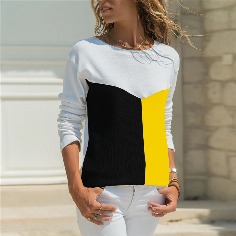 

2019 Casual Autumn Long Sleeve Blouse Spring Women O-neck Patchwork Shirts Slim Office Ladies Blouses Basic Tops Tee Blusas 3XL
