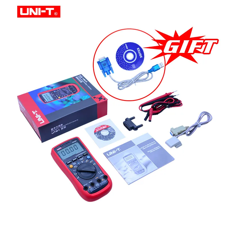UT61D UNI-T UT61E Цифровой мультиметр True rms Автоматический диапазон UT61B/C/D/E AC DC измеритель удержания данных Multimetro 9 В аккумуляторная батарея - Цвет: UT61D