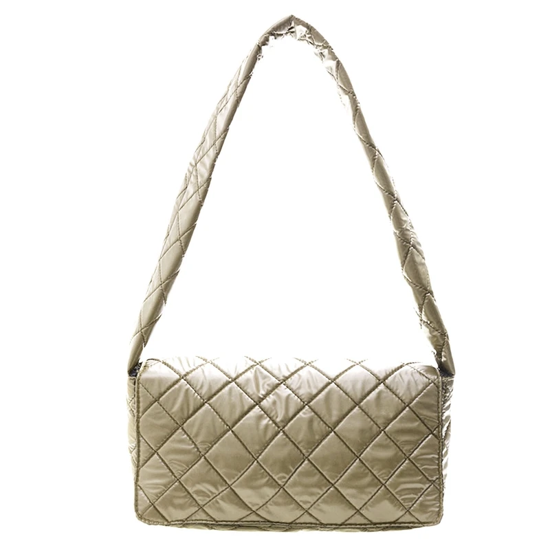 

Quilted Underarm Bag Trendy Solid Color Clutch Bags Retro Square Shoulder Bag Flap Nylon Plaid Handbag for Women