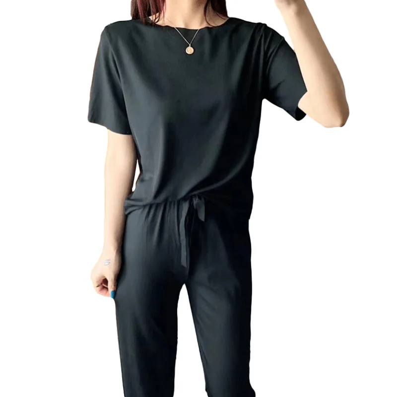 Spring Summer Fashion Short Sleeve Nightwear Wide Leg Suit Age Reducing Slim Casual Home Wear Women's Pajamas Sets Sleepwear