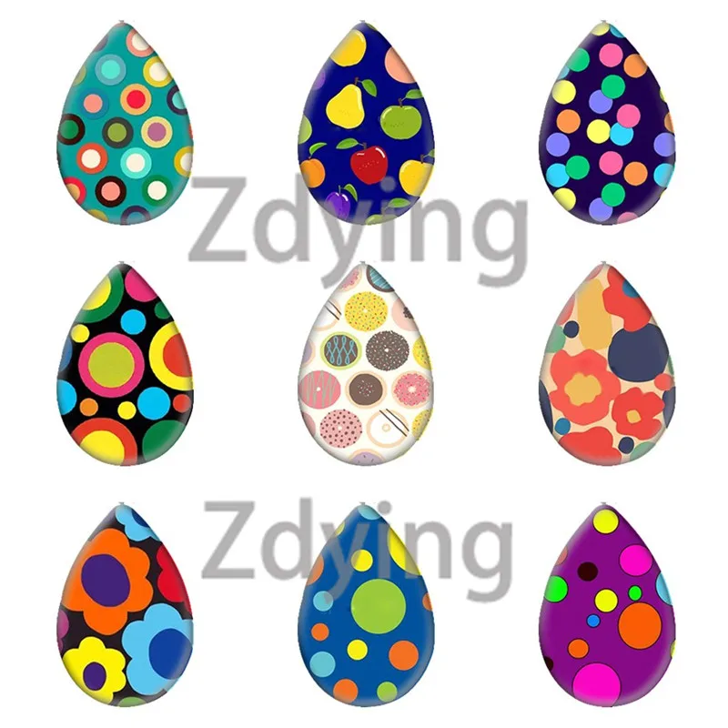 Разноцветные Круглые фоновые узоры zmo Кабошон из стекла в форме слезы с плоским