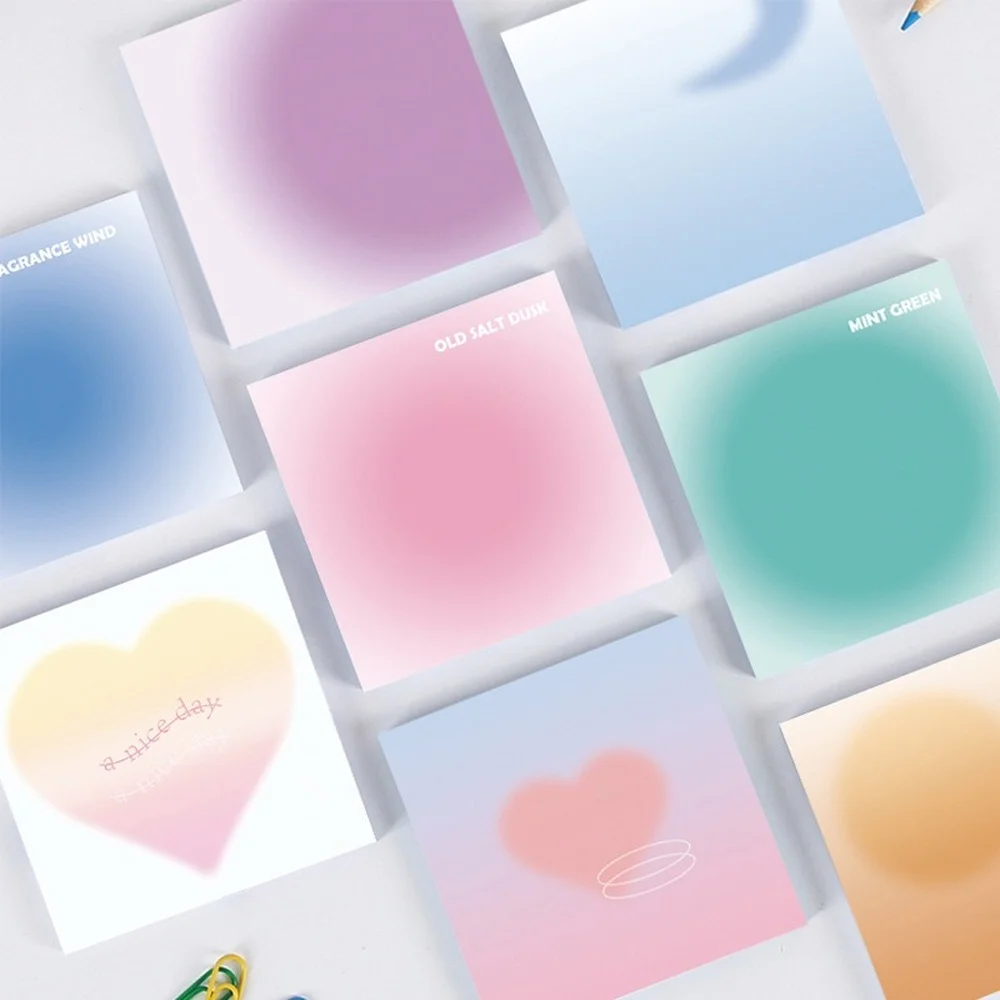 

50 Sheets Korean INS Lovely Girl Heart Gradual Change Setting Sun student Sticker Notes Cute Memo Pad Stationery Office Supplier