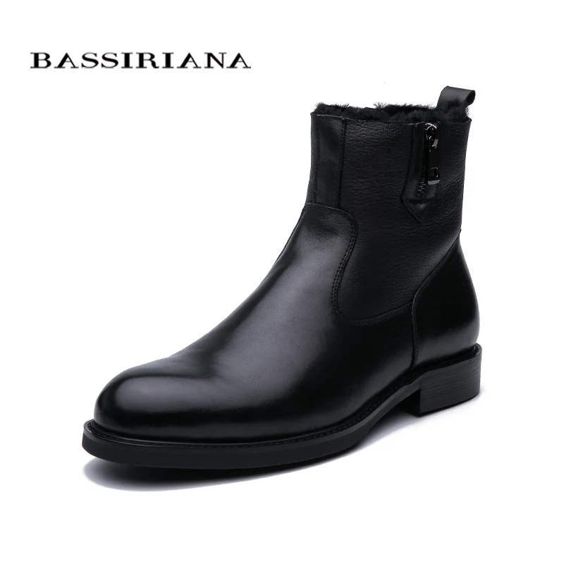 Bassiriana 2019 новые зимние ботинки мужские кожаные с мягкой натуральной шерсти черный