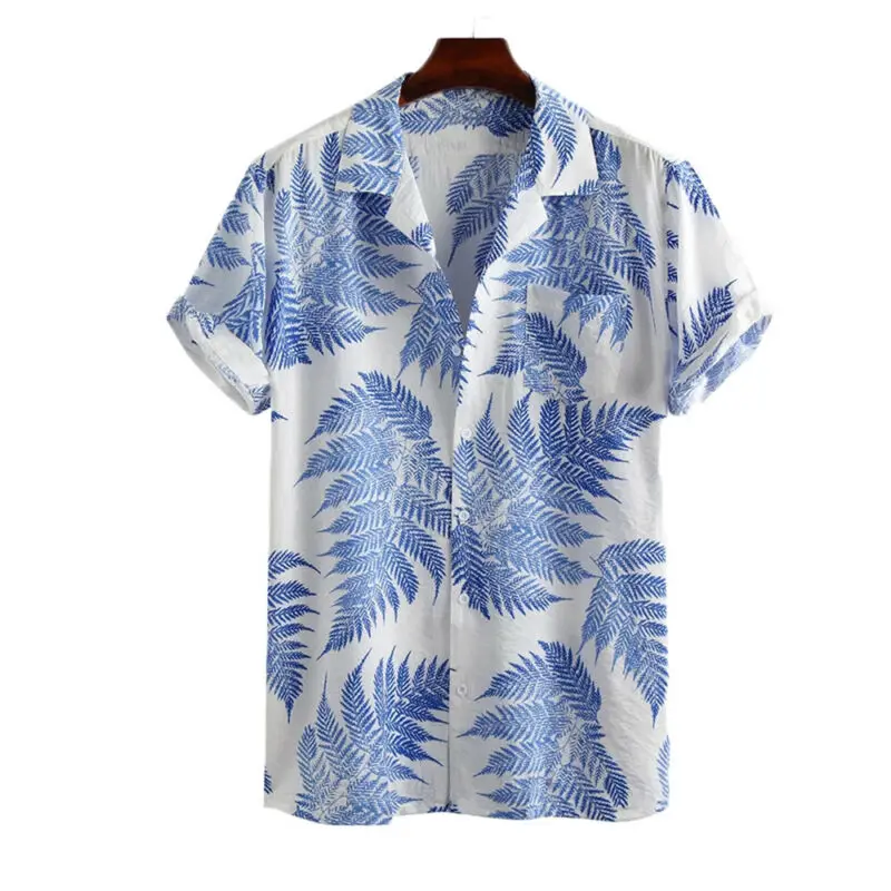 

Mens Summer Short Sleeve Shirt Casual Hawaii Print Button-Up T-Shirt Holiday Top