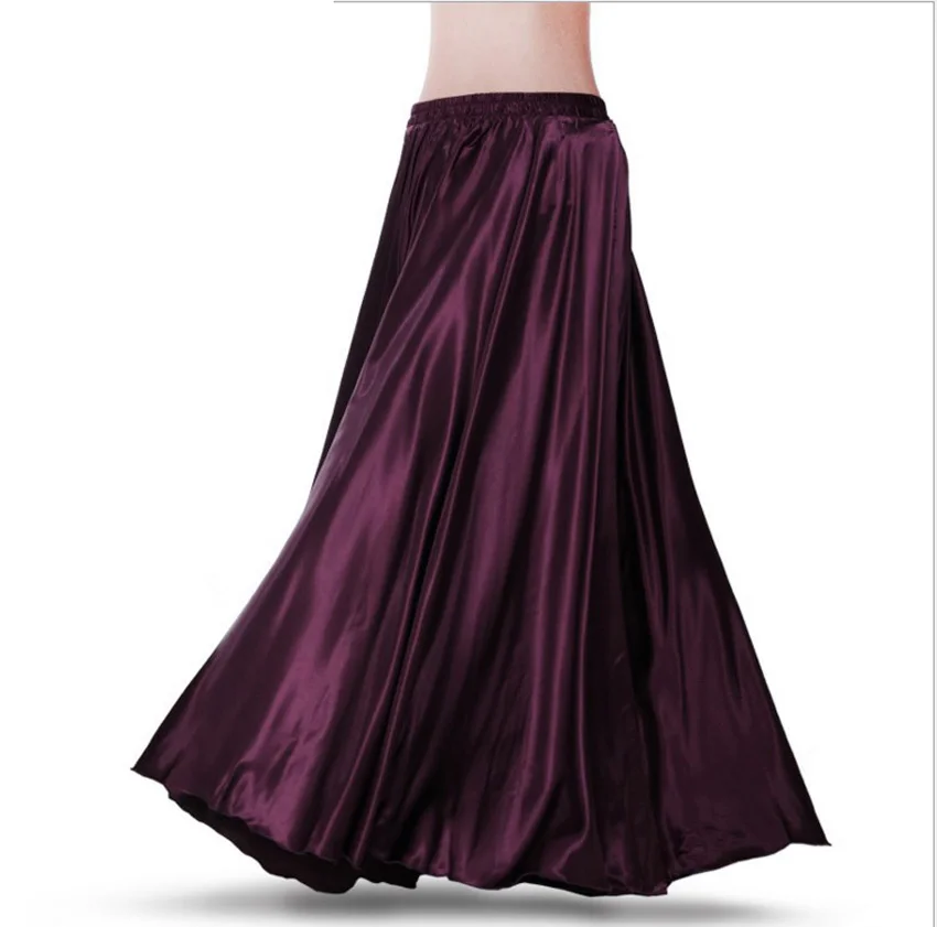 Wine red Атласная блестящая юбка для танца живота для женщин, большие качели, цыганское испанское фламенко, танцевальные костюмы, сценическая одежда, одежда для выступлений - Цвет: Wine red