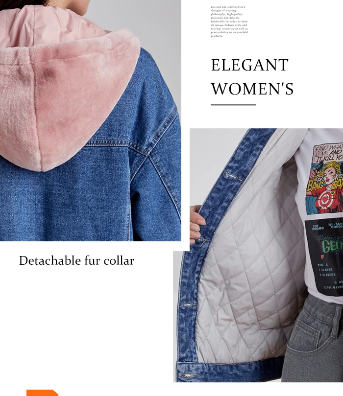 Женская джинсовая куртка с начесом LEIJIJEANS, теплая стильная куртка с розовым капюшоном, новая молодежная модель 9226R большого размера на зиму