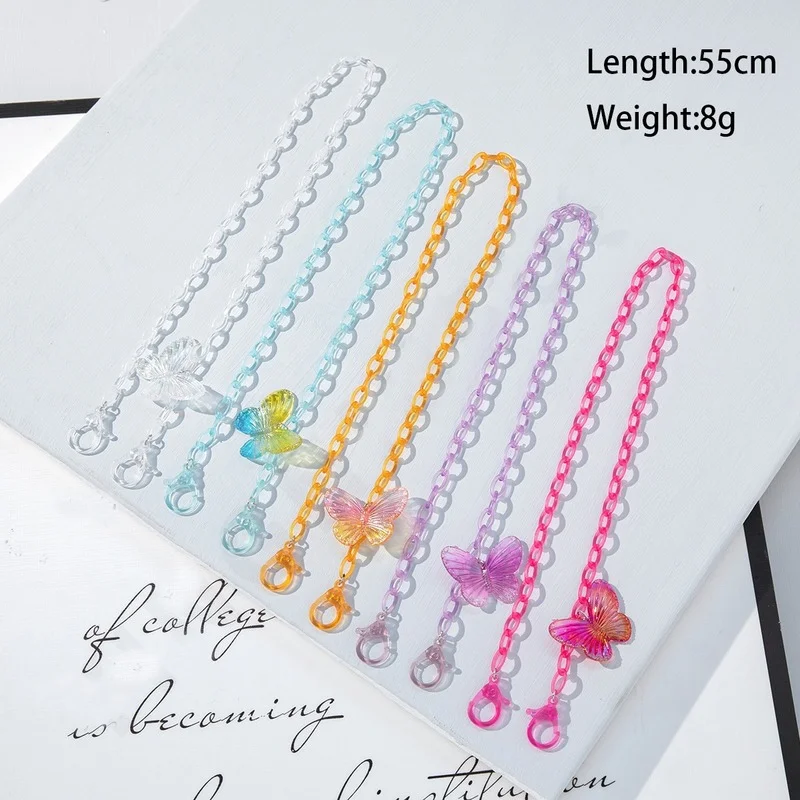 Fashion Acrylic Sweet Colorful Butterfly Bear Glasses Chain Lanyard Anti-lost Dice Mask Holder Neck Strap Eyewear Accessories